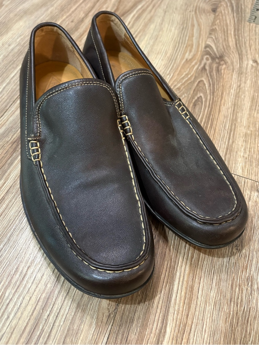 Ruhne Mens Black Leather Casual Slip On Loafers Size 9.5 MW Wide Comfort Shoes